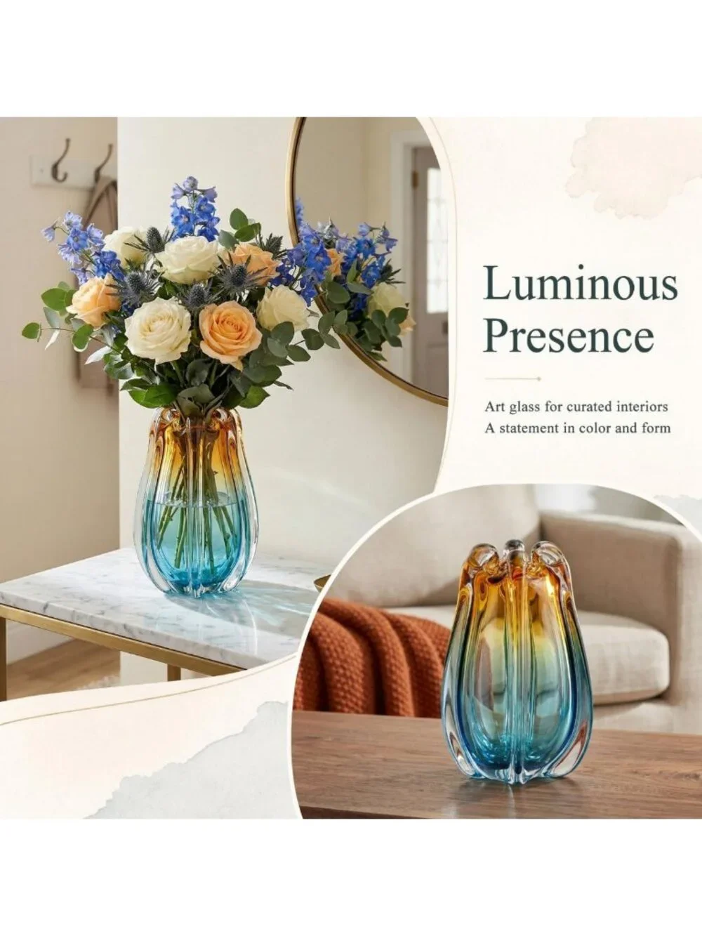 Unique Hand Blown Glass Vase, 9.45